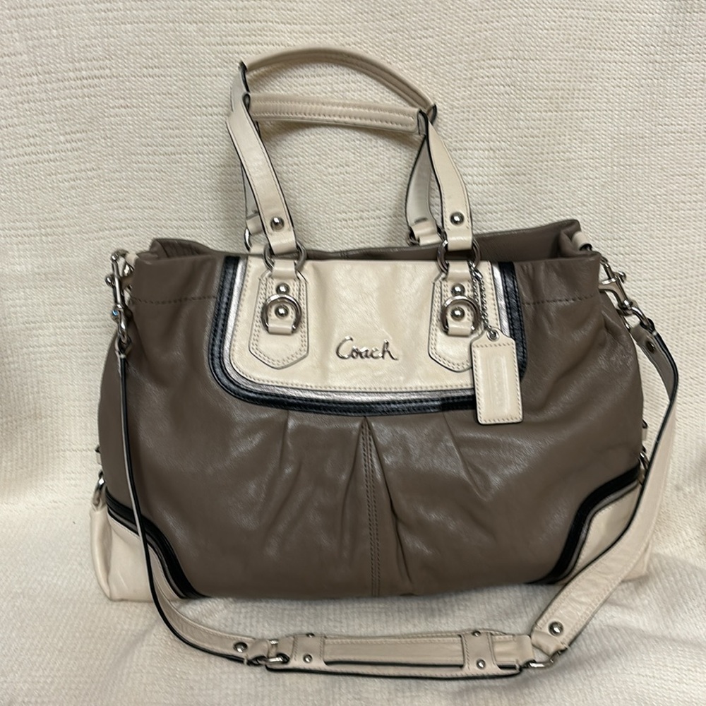 Coach Ashley Black, Taupe & Cream Leather Handbag with Dustbag